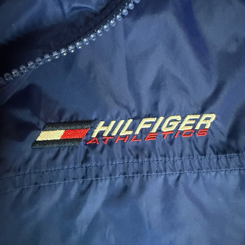 Hilfiger Athletics Vintage Men's Windbreaker Jacket Full Zip Nylon Blue Red M - Picture 3 of 10